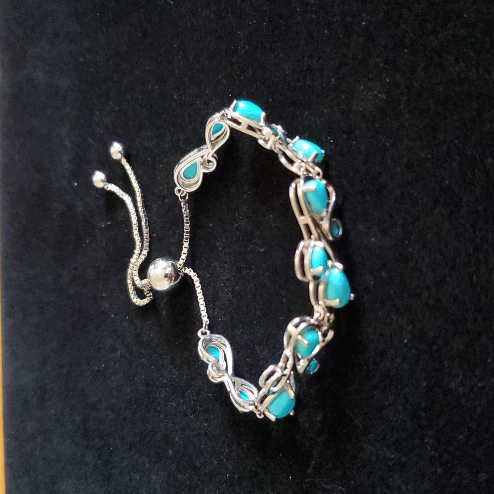 Sleeping Beauty Turquoise Rhodium Over 925 Sterling Silver Cuff Bracelet New